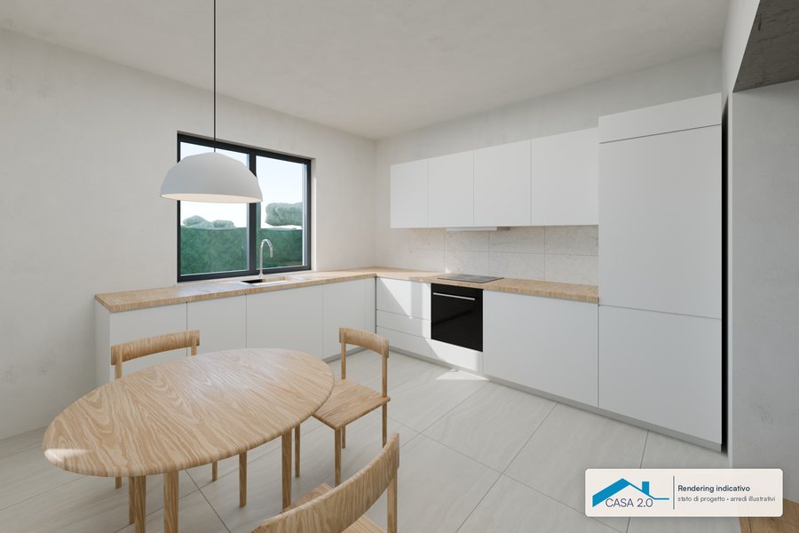 Cucina: 13,87 m², collegata al soggiorno da un varco di 1,84 m.