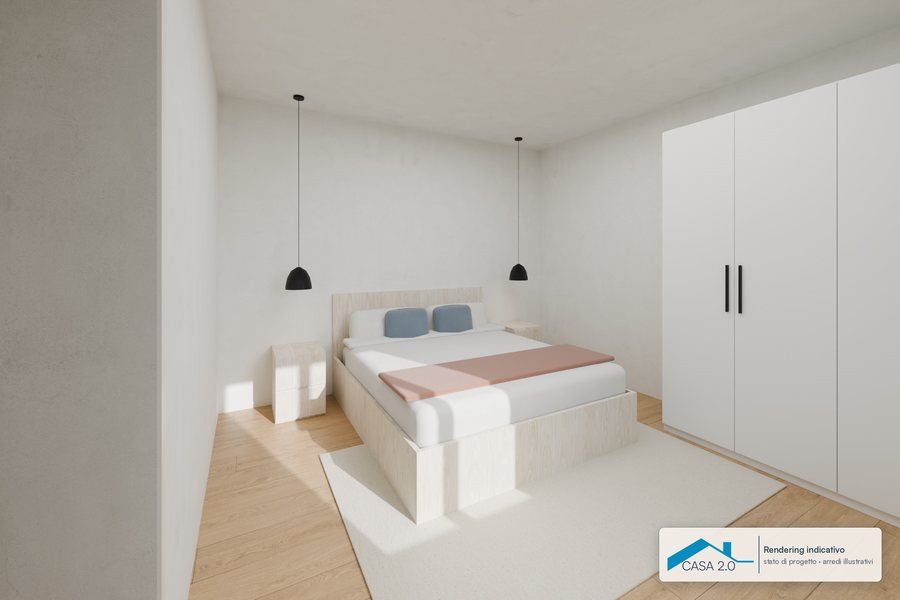 Camera matrimoniale: 15,54 m² con finestra sul lato ovest.