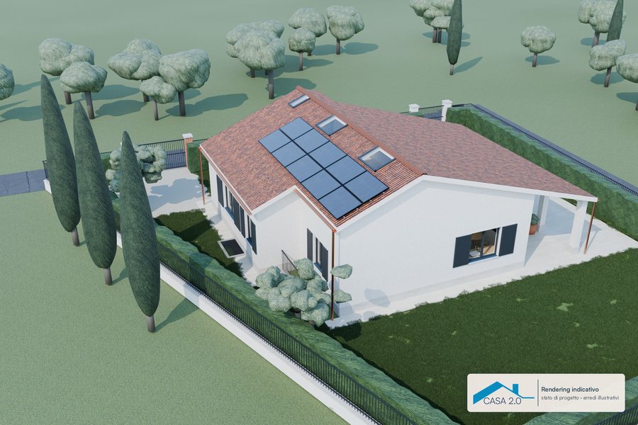Fotovoltaico previsto: Impianto previsto: 10 moduli da 400 Wp, 4 kWp, sulla falda sud-ovest sotto i lucernari.